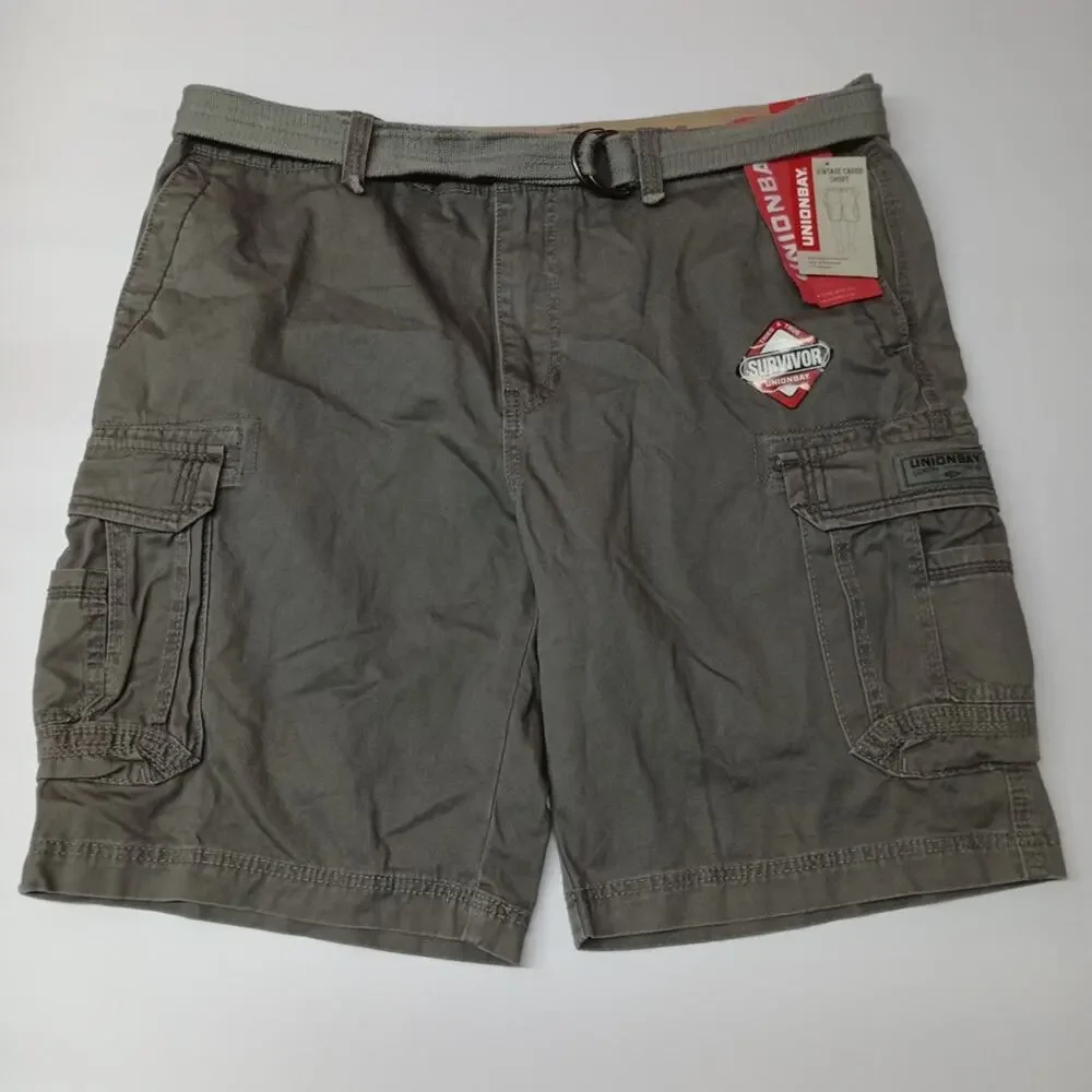 Union Bay Cargo Shorts Men's Size 40 11” Ins Gray Goose Belt‎